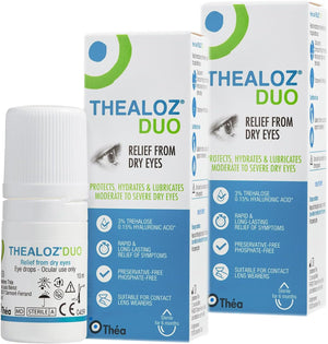 Thealoz Duo Eye Drops - Rapid & Long-Lasting Relief for Dry, Tired & Sore Eyes | Gentle, Preservative-Free Formula | Suitable for Contact Lens Wearers | Pack of 2 x 10ml (600 Drops)