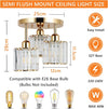 Modern Crystal Chandeliers Ceiling Light, 3-Lights Crystal Ceiling Lights Living Room, Gold Semi Flush Ceilings Light Fittings for Hallway, Bathroom, Bedroom, Foyer, Kitchen Light Fixture