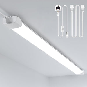 6000k Led Batten Light, 4FT 120CM, 36W Plug in Wall Light Shed Loft Light, IP65 Plug in Ceiling Light Strip for Garage Lighting, Office, Bedroom, Kitchen, Shed,Outdoor,Tube Light