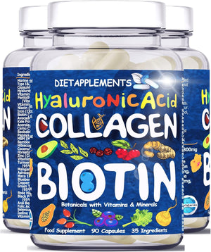 Marine Collagen Type1&3 1800mg, Biotin 10000mcg/serving, Hyaluronic Acid, Vitamins, Minerals, Botanicals | 2432mg/serving | Hydrolysed High Strength Peptides Supplement | Skin, Hair, Nails, Joints