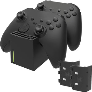 Xbox TWIN CHARGE SX - black - Xbox Series X Charging Station for Series X Controller, Charger for 2 Wireless Controllers, 2 Batteries Rechargeable 800mAh, LED Charge Status, Series X Design