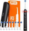 R2 Rotating Electric Toothbrush for Adults with 8 Brush Heads, Travel Case, 5 Modes Rechargeable Power Toothbrush with Pressure Sensor, 3 Hours Fast Charge for 30 Days, Black