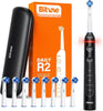 R2 Rotating Electric Toothbrush for Adults with 8 Brush Heads, Travel Case, 5 Modes Rechargeable Power Toothbrush with Pressure Sensor, 3 Hours Fast Charge for 30 Days, Black