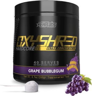 OxyShred Hardcore Super Dosed Pre Workout Powder - Preworkout Powder with L Glutamine & Acetyl L Carnitine, Energy Boost Drink - Grape Bubblegum, 40 Servings