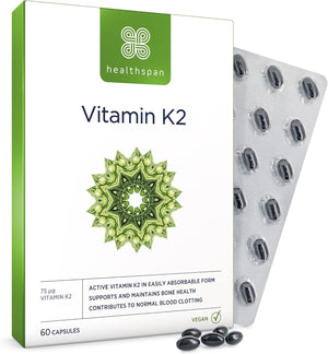 Vitamin K2 75µg (60 Capsules) | for Bone and Blood Health | Contains 75 µg Vitamin K2 | Using a Pure, Active Form Called MK-7 | Supports Normal Blood clotting | Vegan