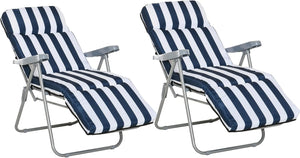 Reclining Garden Chair Set of 2, 5-Level Adjustable Zero Gravity Chairs with Cushions, Folding Sun Lounger Garden Recliner Chairs with Armrests for Outdoor, Patio, Blue