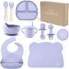 Baby Weaning Set – Includes Toddler Water Bottle, Cups, Baby Bowls, Spoon, Fork, Baby Plate Set & More - Baby Feeding Set & Baby Gifts & Present - 10 Pieces (Lavender)