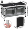 Folding Camping Cupboard Kitchen, Height Adjustable Aluminum Camping Table with Storage, Lightweight Picnic Table with Carry Handle for Outdoor Patio BBQ Party, Black + Grey