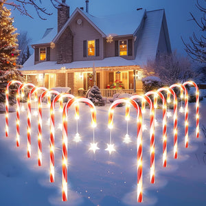 12 Pack Candy Cane Lights Outdoor with 8 Modes, Solar Lights Candy Cane Decorations with Control USB Rechargeable, Outside Christmas Lights for Garden, Candy Cane Christmas Decorations