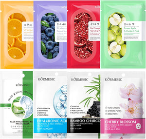 Sheet Masks, Natural Plant Extract Face Masks Skincare, 8Pcs Korean Face Masks for Hydrating, Moisturizing, Deep Cleansing Pores, Nourishing, Anti-aging, Multipack for All Skin Types Face Masks Beauty