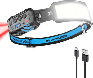 Headlamp, Head Lamp LED Rechargeable 6 Modes 7*White Lights 270° Lighting Width Motion Sensor Red Tail Light for Camping Fishing Running Repairation, LED-HeadLamp-Rechargeable-Light
