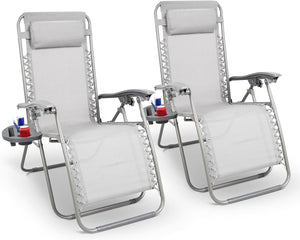 Gravity Chair Monocolour- Adjustable Reclining Zero Gravity Lounger for Garden & Patio -Foldable Lightweight Chair with Ergonomic Support -Durable Textilene Fabric & Non-Slip Feet-LightGrey 2pk
