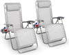 Gravity Chair Monocolour- Adjustable Reclining Zero Gravity Lounger for Garden & Patio -Foldable Lightweight Chair with Ergonomic Support -Durable Textilene Fabric & Non-Slip Feet-LightGrey 2pk