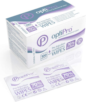 Pre-Injection Wipes (x100) - Individually Wrapped Disposable Medical Skin Cleaning Easy-Tear 70% Isopropyl Alcohol Sachet Wipes (100 Wipes) (Package may vary)