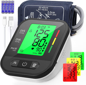 Blood Pressure Monitor,  Upper Arm BP Machine for Home Use Large Cuff 22-42cm, Irregular Heartbeat Detection, 2 * 99 Reading Memory, XL LCD Display with Color Backlits, CE Certified