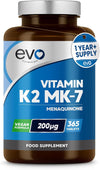 Vitamin K2 MK-7 200mcg | 365 Vegetarian and Vegan Tablets (not Capsules) | 1-A-Day | Supports Maintenance of Normal Bones | One Years Supply of High Strength Vitamin K2 Menaquinone MK7