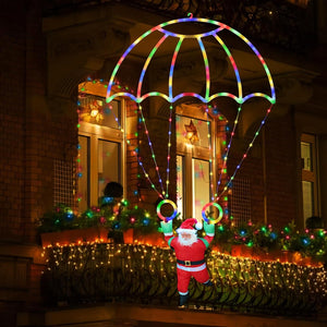 Christmas Decorations Lights Outdoor - 2.8ft LED Parachute Christmas Lights with Santa Claus, Waterproof 8 Modes Battery Christmas Lights for Roof Window Door Wall Garden Decor (Multicolor)