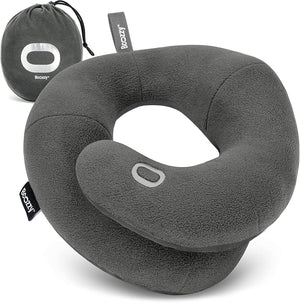 Travel Neck Pillow for Airplane – Patented Double Support for Head, Neck, and Chin. Best for Long Flights, Plane Sleeping, and Car Rides. Adjustable Size. Fully Washable. Carry Bag. Large, Gray