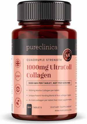 UltraColl Marine Collagen 1000mg x 180 Tablets (6 Months Supply). The only Patented Anti-Aging Collagen Types I, II, III, and VII.