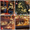 Christmas Window Lights Reindeer and Sleigh Christmas Hanging Lights Battery Operated with Timer 8 Modes Warm White Fairy Light for Window Wall Bedroom Home Party Xmas Decoration