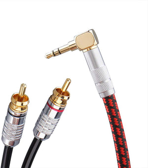 Primeda Audiophile Audio Auxiliary Cable 3.5mm Male to 2 RCA Male Stereo Y Splitter Adapter Cable for HDTV,Smartphone,Tablets, Speakers,Home Theater &More (6.5ft.(2m), 90 degree 3.5mm)