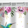 180x180cm Watercolor Flower Hummingbird Shower Curtain for Bathroom Spring Pink Wildflower Polyester Fabric Botanical Shower Curtain with Hooks