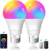 Smart Bulb E27 Alexa WiFi Light Bulbs, 9W 1000LM LED Screw Bulb 2700K-6500K RGB Multicolored Dimmable, Smart Life App Control, Compatible with Alexa, Google Home, No Hub Required, 2 Packs