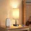 Bedside Lamp, Table Lamp for Bedroom, Lamp with USB C+A Charging Ports, Small Bedroom Lamp with 3-Color Modes with Pull Chain, Bedroom Lamp with Grey Fabric Shade(LED Bulb Included)