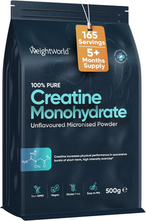 Creatine Monohydrate Powder 500g (165 Servings) | 200 Mesh Micronised, Unflavoured & Vegan | Creatine Powder | Performance & Muscle Strength | Creatine Nutritional Supplements for Post & Pre Workout