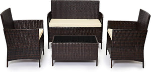 Luxurious 4 Seater Rattan Garden Furniture Set with Modular Sofa and Glass Top Coffee Table - Perfect for Indoor and Outdoor Living