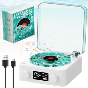 Waves Vinyl Player with Light-Up Design & Bluetooth Compatibility - 2024 New Model with Aqua Bluetooth Speaker & TF/AUX Modes - Perfect Home Audio Record Player (White)