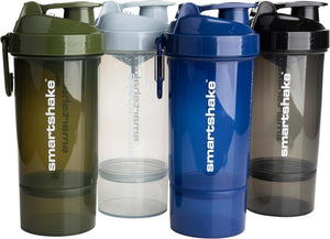 O2GO ONE 4-Pack Protein Shaker Bottle 600 ml | 20 oz - Storage Included - Leakproof Screw-on Lid - BPA Free – Unisex - Mist Gray, Army Green, Black, Navy Blue