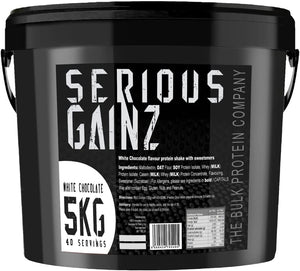 , SERIOUS GAINZ - Whey Protein Powder - Weight Gain, Mass Gainer - 30g Protein Powders (White Chocolate, 5kg)