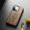 Magnetic Wood Case for iPhone 15 Pro Case [Solid Wood & Black Soft TPU] Shockproof Protective Cover Unique Wooden Case Compatible with magsafe (Viking Compass Vegvisir -Walnut)