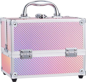 Makeup Case 4 Trays Cosmetic Box Lockable Beauty Vanity Organiser Holder Box for Gifts (Pink)