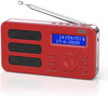 Portable DAB Radio MB225 - DAB/DAB +/FM - RDS Function, 40 Presets, Stereo/Mono Portable Digital Radio, Dual Alarm, Rechargeable Battery, Headphone Jack (Red)