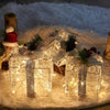 3PK Light up Present Boxes Silver Gift Boxes with Warm White Lights Plug in for Christmas Decorations Home and Outdoor Décor