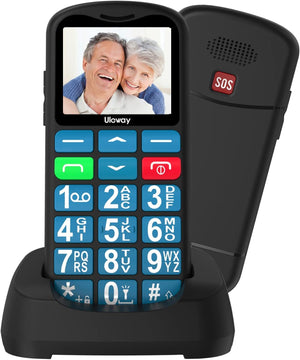 GSM Big Button Mobile Phone for Elderly Dual SIM Unlocked Senior Mobile Phone With SOS Button Charging Dock Torch FM Radio Bluetooth Easy to Use Basic Cell Phone (Blue)