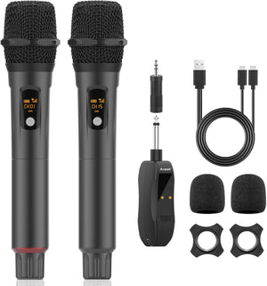 Karaoke Wireless Microphones, Microphone for Professional Singing,2.4GHz Cordless Handheld Microphone,6.35/3.55mm mic Hole with Rechargeable Receiver for Karaoke Machine,Wedding,DJ,Party