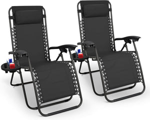 Gravity Chairs 2 Pack - Adjustable Reclining Zero Gravity Lounger for Garden & Patio - Foldable Lightweight Chairs with Ergonomic Support - Durable Textilene Fabric & Non-Slip Feet-Black 2pk