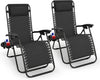 Gravity Chairs 2 Pack - Adjustable Reclining Zero Gravity Lounger for Garden & Patio - Foldable Lightweight Chairs with Ergonomic Support - Durable Textilene Fabric & Non-Slip Feet-Black 2pk