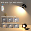 Rechargeable Wall Light Indoor with 16 RGB Lights, Battery Operated Wall Light with Remote Control, 360° Rotatable Touch Control Reading Light, Magnetic Bedside Wall Lamp for Bedroom, Black