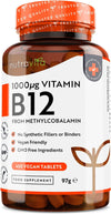 Vitamin B12 1000mcg - 450 High Strength Vegan Tablets - Max Strength B12 Supplement - Contributes to The Reduction of Tiredness and Fatigue - Made in The UK by