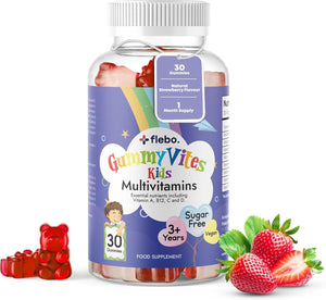 Kids Vitamins multivitamins, Strawberry Flavour Kids Vitamins Gummies, 1-a-Day Kids Sugar Free Vitamins, Contains Essential Multivitamins for Kids, Vegan, Kids multivitamins Gummies 3-12 Years