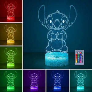 Stitch Lamp: 3D Illusion Night Light with Touch & Remote Control, 16 Colors Anime Children's Lighting Desk Lamps, Stitch Merch Stuff Gifts for Girls Kids Room Decor Birthday Christmas Holiday