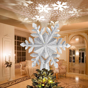 Christmas Tree Topper Projector Light Star Tree Topper for Christmas Decoration Snowflake Light Tree Topper with Rotating LED Adjustable Light Silver Xmas Tree Topper Gift Bedroom Decor