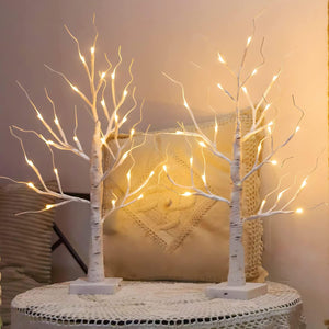 2 Pack 2FT Lighted Birch Tree for Tabletop, Birch Christmas Tree with Lights, Warm White 24 LEDs Birch Tree Light for Christmas Decorations Indoor Bedroom Home Wedding Holiday Thanksgiving Gifts