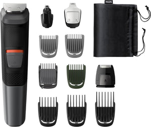 11-in-1 All-In-One Trimmer, Series 5000 Grooming Kit for Beard, Hair & Body with 11 Attachments, Including Nose Trimmer, Self-Sharpening Metal Blades, UK 3-Pin Plug - MG5730/33