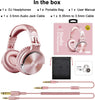 Over Ear Headphone Studio Wired Bass Headsets with 50mm Driver, Foldable Lightweight Headphones with Shareport and Mic for DJ Recording Monitoring Mixing Podcast Guitar PC TV (Golden Rose)