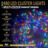 Christmas Tree Lights Cluster Lights 480 LED 6m - 8 Hours On Timer, 8 Light Modes, Plug in, Waterproof Indoor & Outdoor Use – 480 LED, Multi Coloured